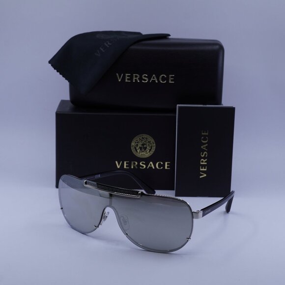 Versace VE2140 10006G Shield Sunglasses – Silver\Grey - Picture 1 of 9